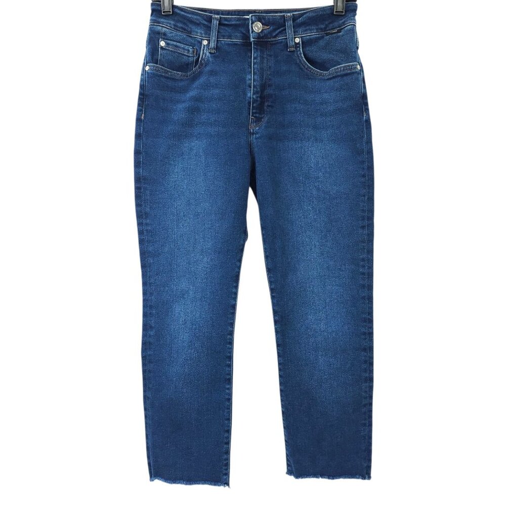 Mavi Jeans Cropped Capri Frayed Hem Size 27 Stretch Mid Rise Dark Wash Skinny